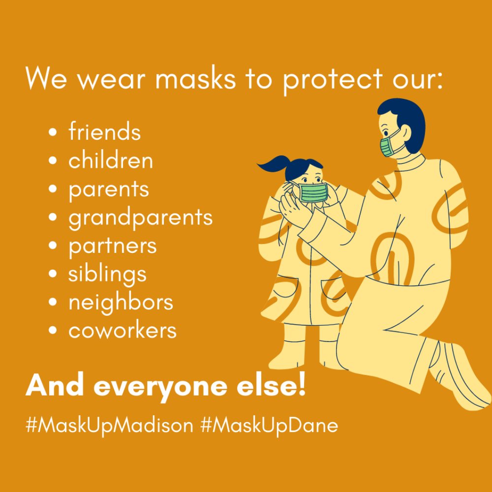 GHCSCW's tweet photo. A friendly reminder, please continue to wear your mask everywhere you go!

Together, WE can slow the spread of #covid19!

#MaskUpMadison #MaskUpDane #PonteLaMáscaraMadison #PonteLaMáscaraDane https://t.co/e7EYKdzvGG