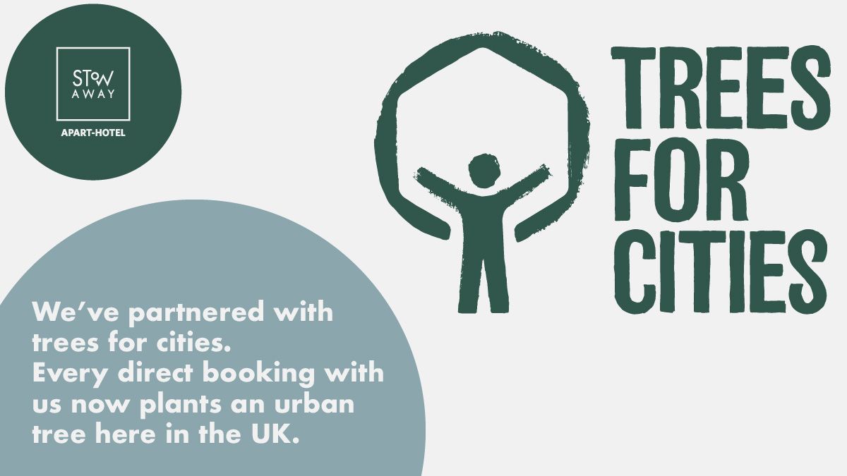 We are really pleased to have partnered with Trees for Cities (<a href="/treesforcities/">Trees for Cities</a>) - every direct booking through our website will plant a tree in the UK. TfC is a UK charity which plants urban trees and creates greener cities. We couldn’t be more excited to be working with them..