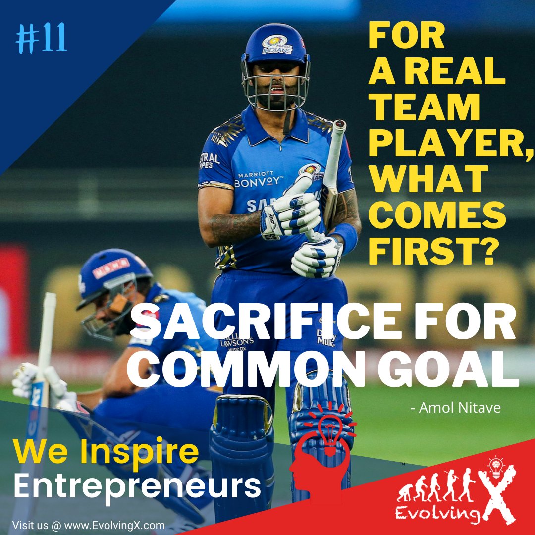 x_evolving's tweet photo. For a real team player, what comes first? 
'Sacrifice for Common Goal!'
#EvolvingX #YouthEmpowerment #Entrepreneurship #WeInspire #Innovation #InspireEntrepreneurs #YoungEntrepreneurs #Lesson_No_11 #MessageForEntrepreneurs #WeInspireEntrepreneurs https://t.co/N72CtNNM1z