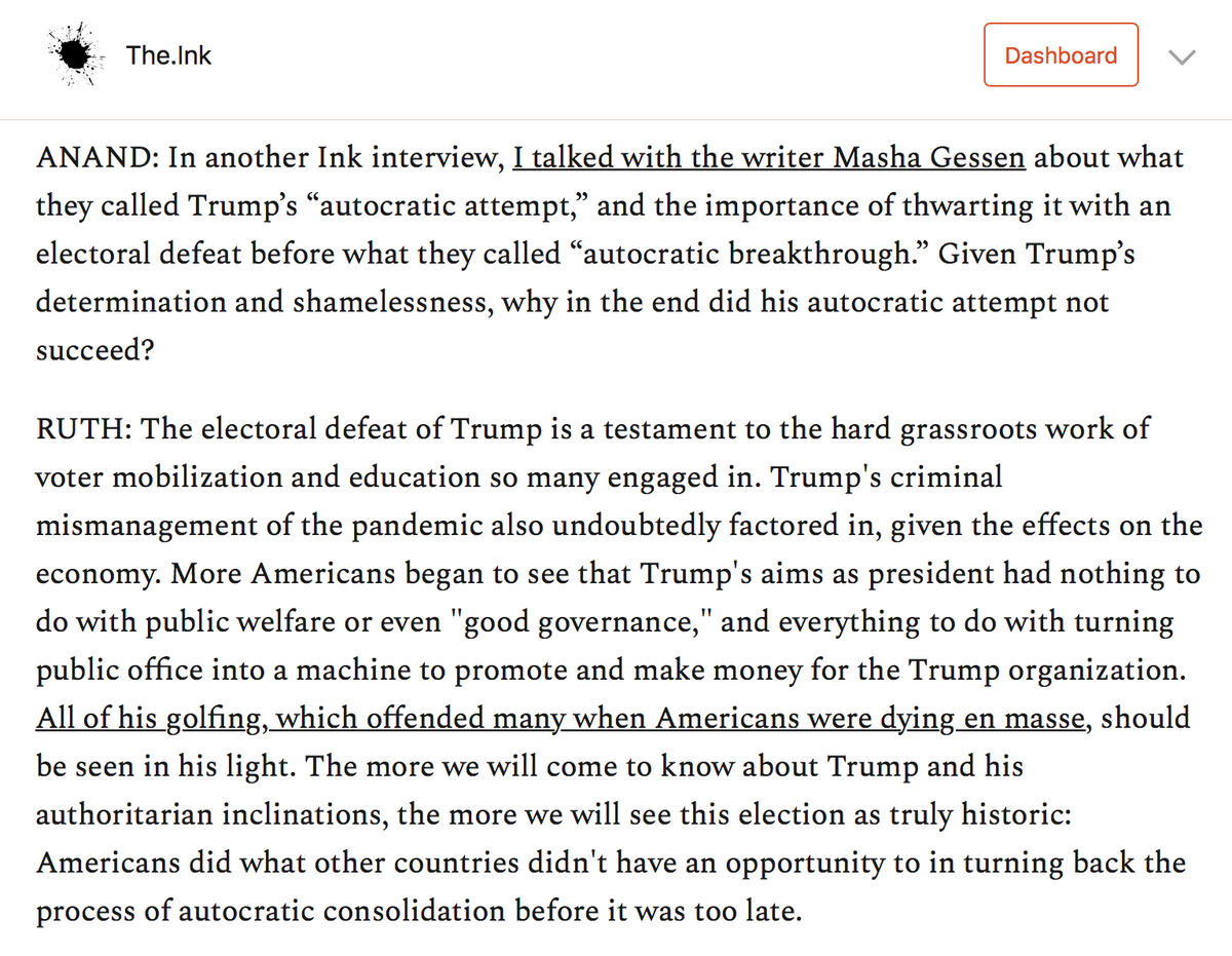 Given Trump's determination to cheat and his shamelessness, I asked  @ruthbenghiat why his autocratic attempt ultimately failed.She credits grassroots activists and voter mobilization efforts -- and said we will in time realize how lucky we were to dodge what was to come.