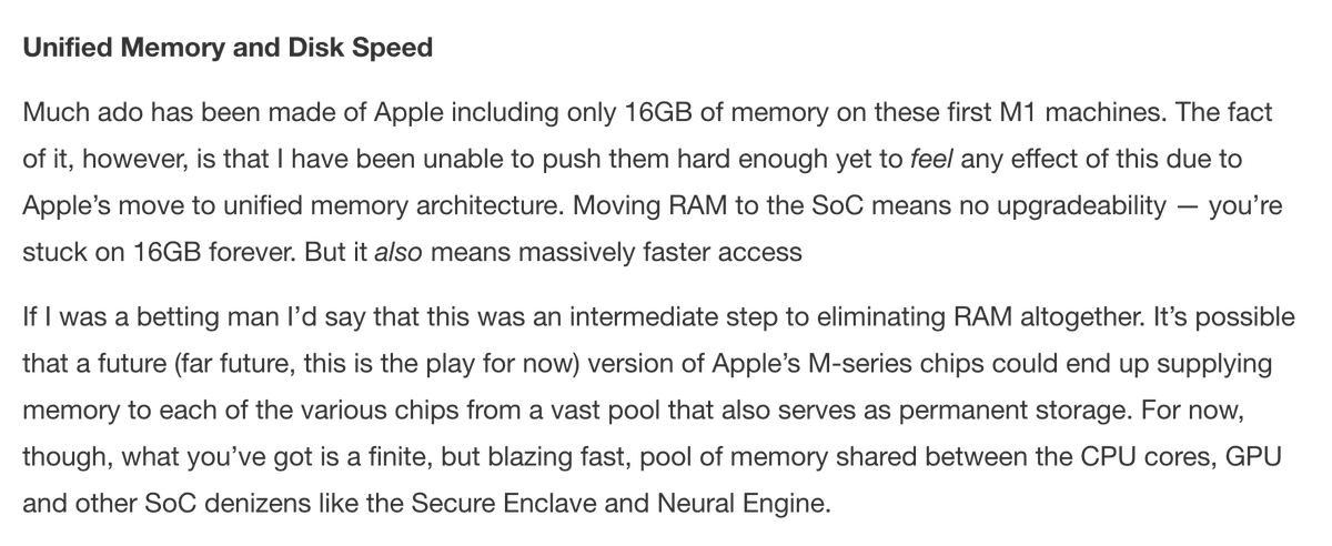 My bet is that Apple gets rid of 'RAM' entirely soon because there's little comparison between traditional RAM over a bus and a UMA memory pool. It's just too fast.