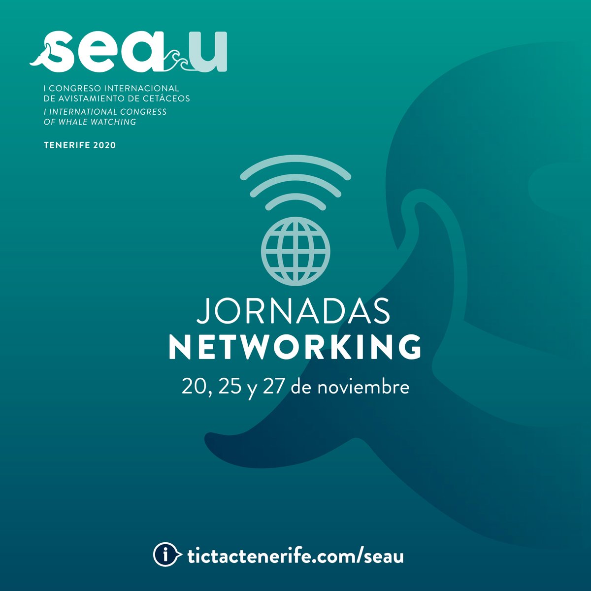 VisitTenerifeES's tweet photo. ✅¡Inscríbete ya!
El #EscenarioVirtual del I Congreso Internacional de Avistamiento de Cetáceos es un espacio para la generación de sinergias y la creación de redes de colaboración.
#SeaU2020
🗓11 - 27 Nov.
ℹ️ https://t.co/k9Nht9KZTP
#tenerife #networking #matchmaking https://t.co/cvTDyfeUDZ