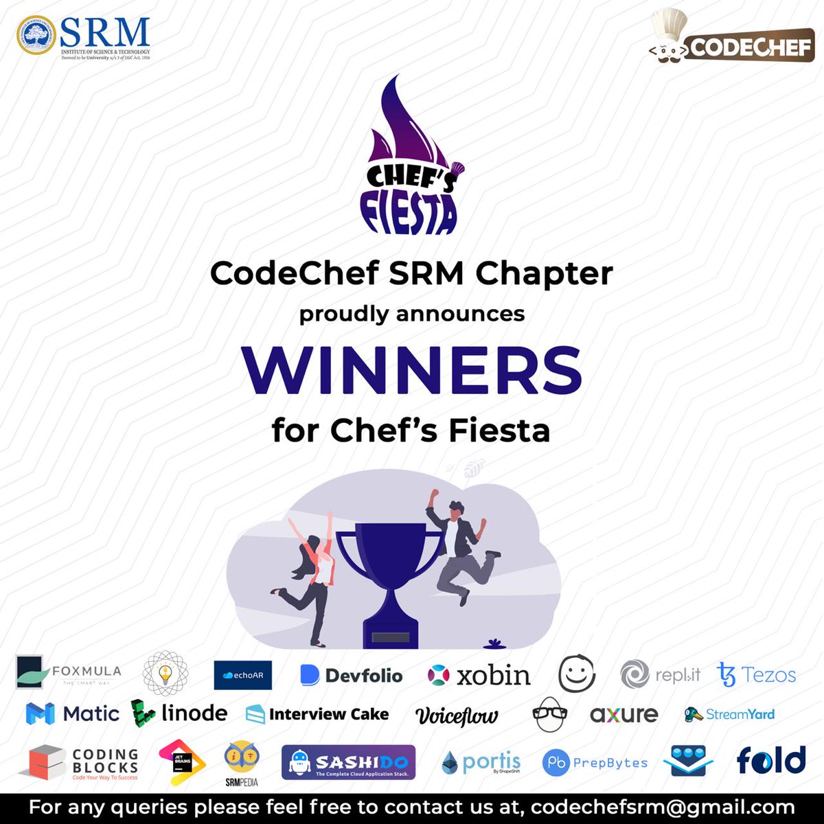 CodeChefSRM's tweet image. Congratulations to all our winner's for the winning the plethora of events in Chef's Fiesta . We wish you all the very best for your future endeavors !!