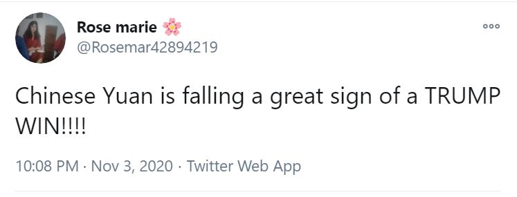 8\\Around midnight, betting odds favoring Trump began appearing in my timeline. The Chinese currency began falling in anticipation of a Trump win.