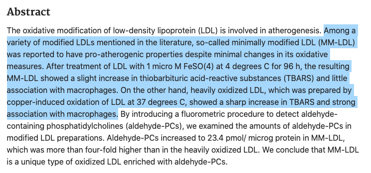 3/ Is there such a thing as "minimally modified LDL" vs "heavily oxidized LDL"? Yes.The degree of modification matters in the immune response.  https://pubmed.ncbi.nlm.nih.gov/14561732/ 