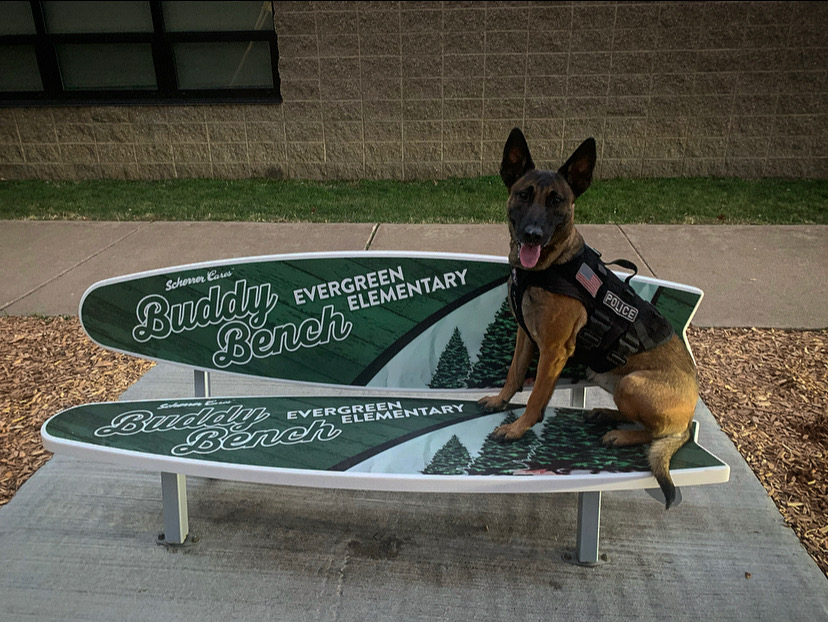 HolmenPD's tweet photo. Happy Tuesday!
We hope you're all hanging in there during these crazy times....question of the day from K9 Halo...."How can I have any buddies on the buddy bench with me and still social distance?"  #lifeisntfair  #covidstinks #willyoubemybuddy #teamhpdk9halo https://t.co/1doZjEGY5G