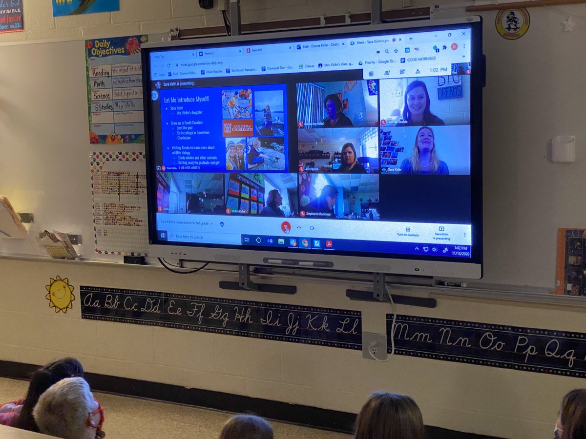 BCSDAandI's tweet photo. Mrs. Kirlin's daughter, Sara Kirlin (currently completing her undergrad at CofC, studying Biology and Environmental Studies, and is interning at the North Gulf Oceanic Society) hosted a Google Meet from Homer Alaska to talk to the 3rd Graders about plastic pollution! #SRI @CofC https://t.co/DLp7TXwSnQ