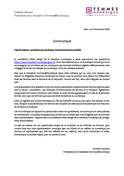 FemmesNumerique's tweet photo. Bravo et belle initiative ! Elle aurait été parfaite si les femmes n'avaient pas été reléguées au second plan. Une représentation qui ne les incite pas à s'impliquer...
Pour plus de détails, voici un communiqué. https://t.co/hsbUkIrm1F
