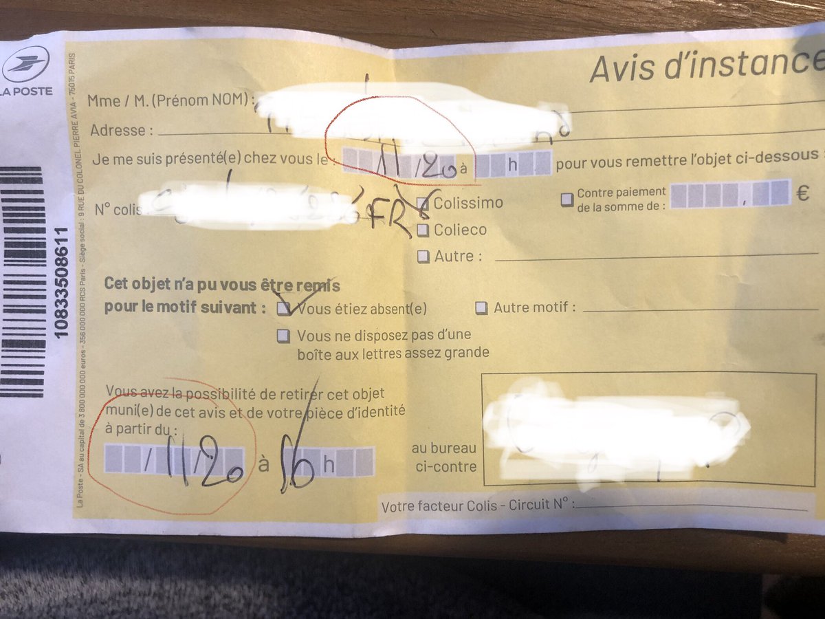Margareth_K's tweet photo. @Colissimo_Avis j’attendais un colis. Je suis chez moi en télétravail tous les jours or j’ai reçu un avis de passage disant que j’étais absente et de surcroît très mal renseigné : la date n’est pas mentionnée. Je vais devoir me déplacer à partir de quand ?!? Pas très sérieux! https://t.co/ow7Y1x6Rme
