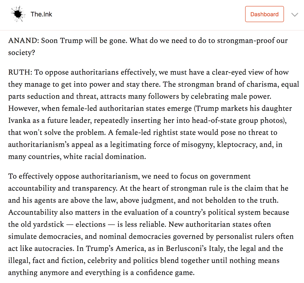 Don't be fooled,  @ruthbenghiat warns, by the  #GirlBoss faux feminism of autocratic Ivanka! https://the.ink/p/strongmen&nbsp;