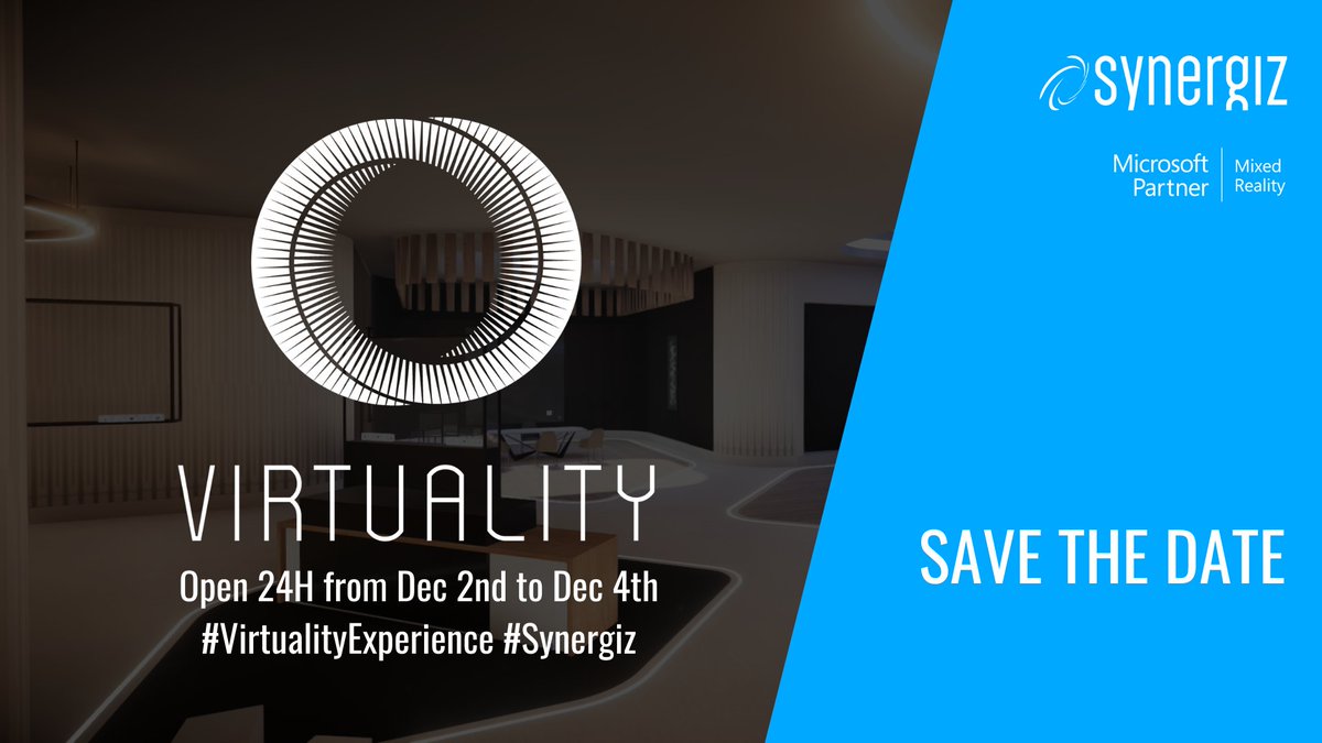_synergiz_'s tweet image. #SaveTheDate From Dec 2th to dec 4th, meet #Synergiz team on #VirtualityExperience to learn more about #MixedReality benefits and use cases. 

Contact us to schedule a 1to1 meeting !

#hololens2 #xr10 #holokase #vuforia #mrpp #mr
#buy #deploy #manage #learn #integrate #create