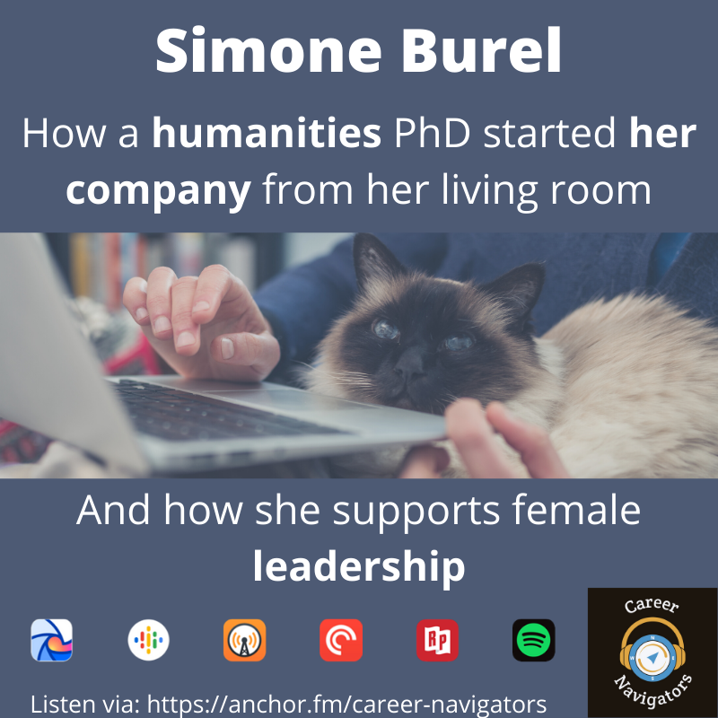 CareerNvigators's tweet photo. Our new episode is out! Thank you Dr. Simone Burel for sharing the story of how you started your company and inspiring women to become great leaders! 

Listen on your favourite podcast app or through https://t.co/k2WgpNnORC. 

#phdlife #academicchatter #careerpathways #humanities https://t.co/eY8GX5xKQ7