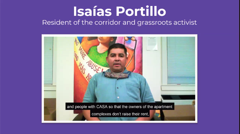 PurpleLineCC's tweet photo. Thank you Isaías Portillo for speaking to us about your work with @CASAforall to protect tenants during COVID. https://t.co/FsQ1MThdLq