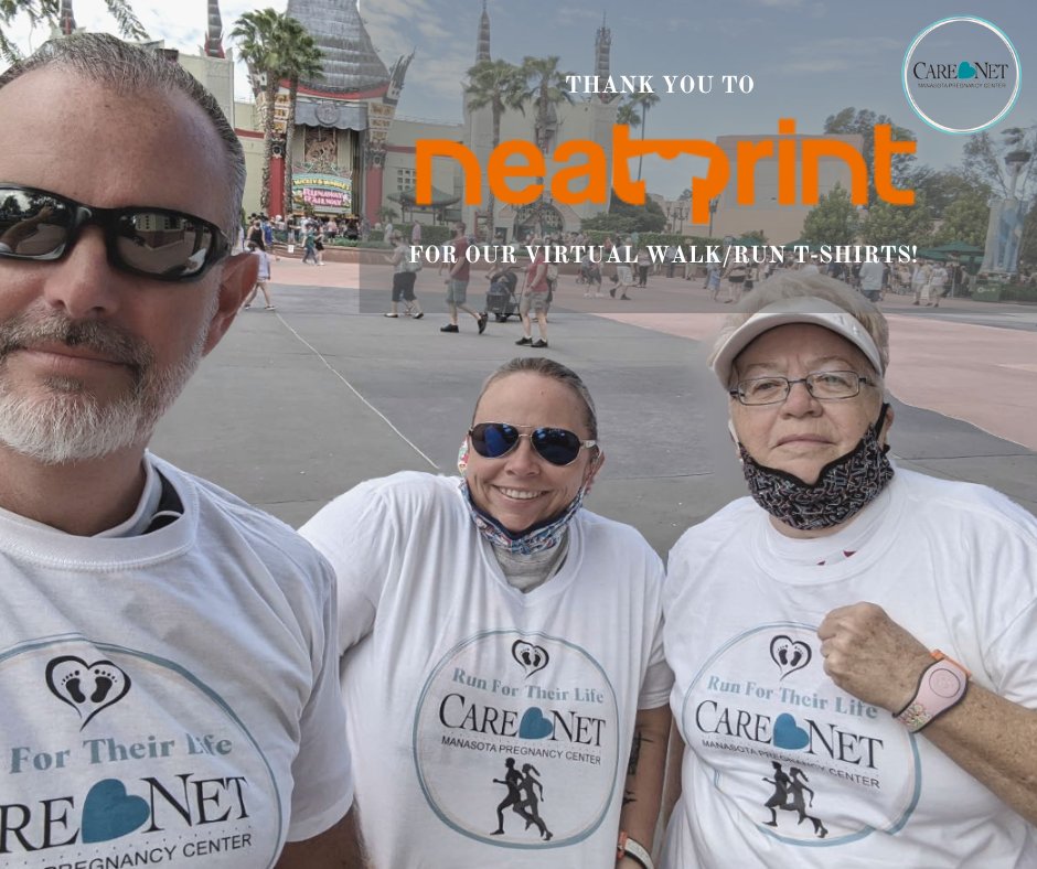 CManasota's tweet photo. Neat Print Inc, thank you for your kindness &amp; superb costumer service! They provided Care Net Manasota with such a generous deal on all of our event tshirts &amp; made working with them a pleasure! We are grateful!
.
Apparel printing needs? https://t.co/LlEWIP7Tr0 
#carenetmanasota https://t.co/A2rwN0bNRc