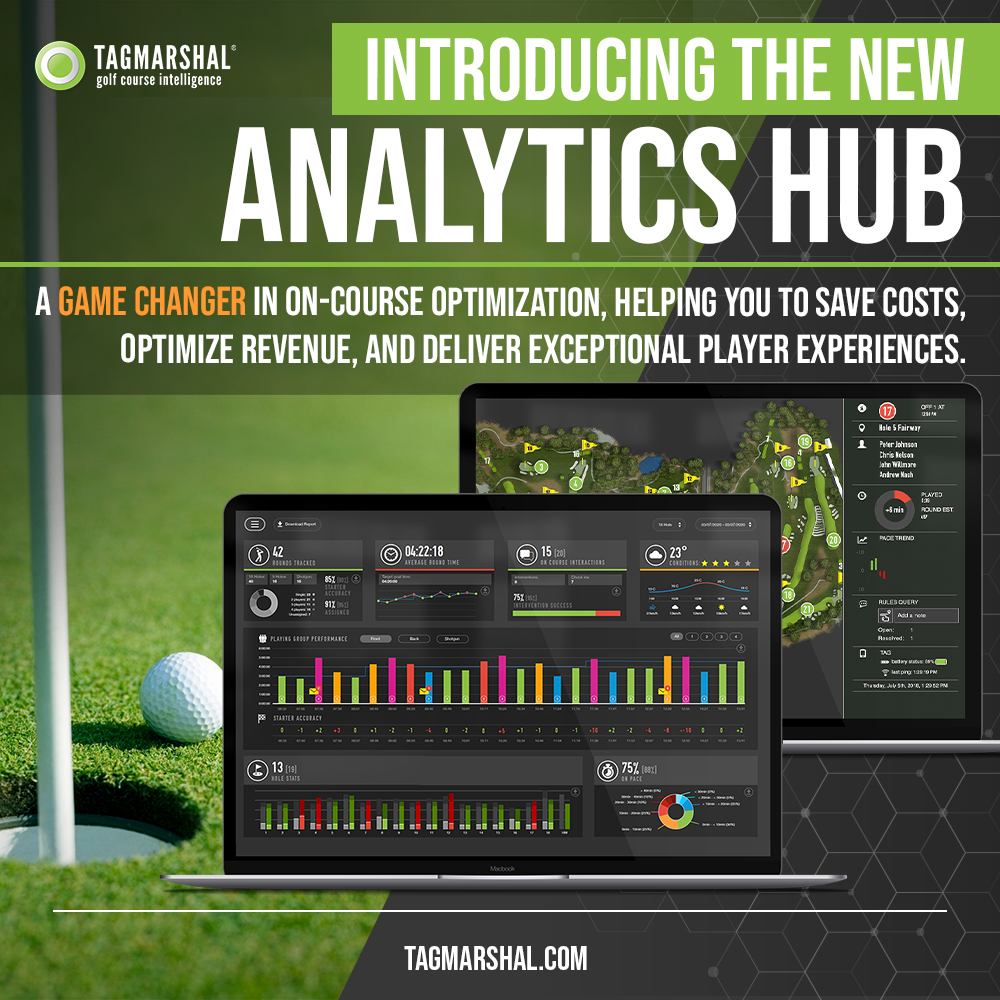 tagmarshal's tweet image. Tagmarshal&apos;s new Analytics Hub will take on-course optimization to new heights, with its new set of tools and data insights developed to allow golf operators to set goals, optimize and improve course performance. Read more: tagmarshal.com/news/tagmarsha… #analyticshub #golfmanagement