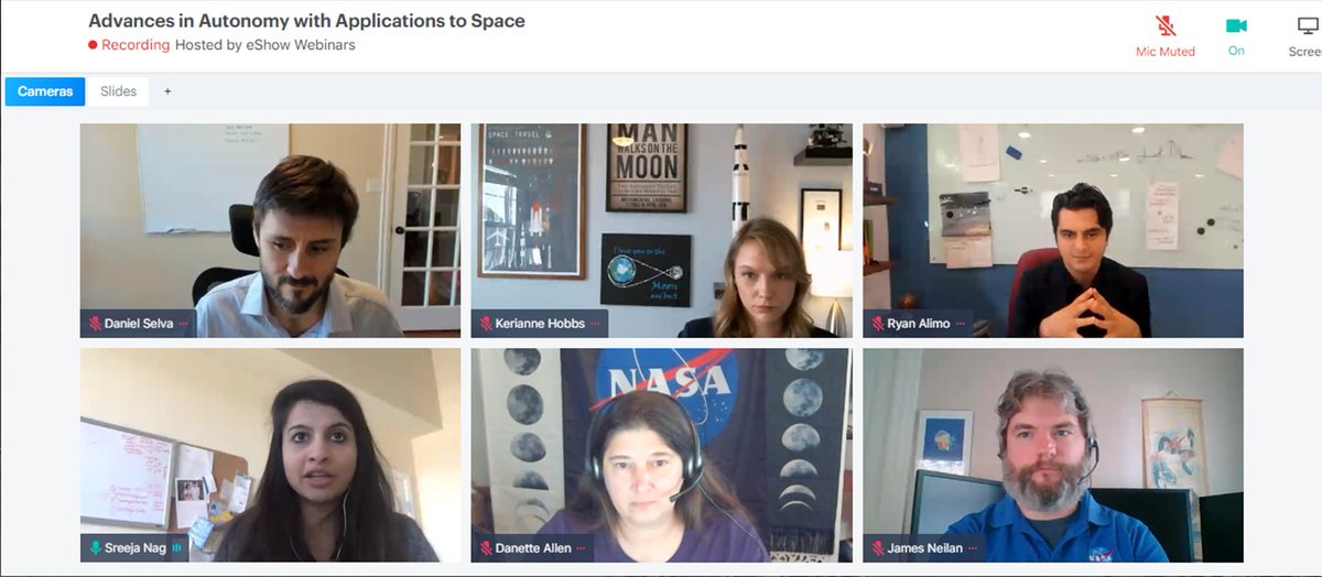 Great #ASCENDspace panel on Advances in #Autonomy with Applications to Space with Dr. Kerianne Hobbs from <a href="/AFResearchLab/">Air Force Research Lab - AFRL</a>, <a href="/RyanAlimo/">Ryan Alimo</a>, @SreejaNag, Jim Neilan from <a href="/NASA_Langley/">NASA Langley Research Center</a>, me <a href="/DrDanetteAllen/">Dr. B. Danette Allen</a> and expertly moderated by <a href="/daniselva/">Daniel Selva</a> representing the @AIAA #IntelligentSystems TC.