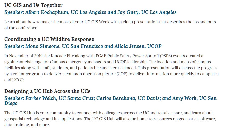 _ucgis's tweet image. #ucgisweek2020
Join us in the Opening plenary in UC GIS Week, 11 am-12pm, Nov. 17th! The speakers will talk about collaboration across the UCs! Join the Webinar! ucsd.zoom.us/j/97305574202?…
