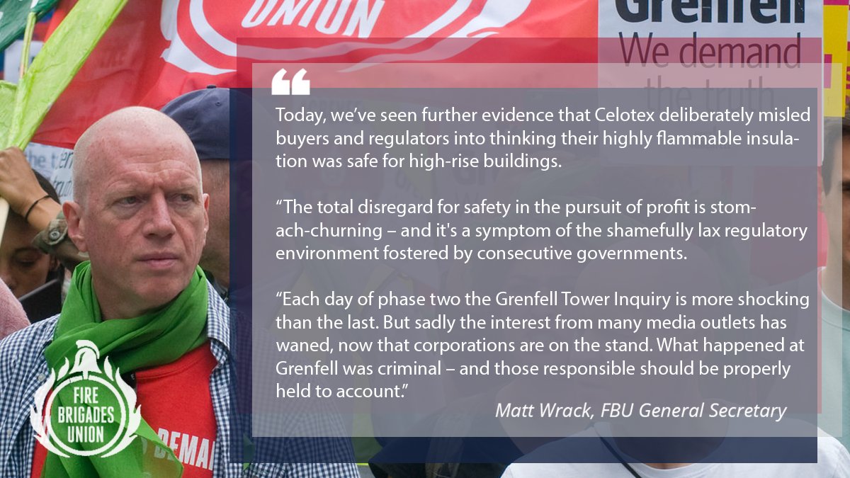 fbunational's tweet photo. This morning, the Grenfell Tower Inquiry was told that Celotex, manufacturers of the building's flammable insulation, deliberately misled buyers and regulators into thinking their highly flammable insulation was safe for high-rise buildings.

Stomach-churning. https://t.co/yTRL63YfyV