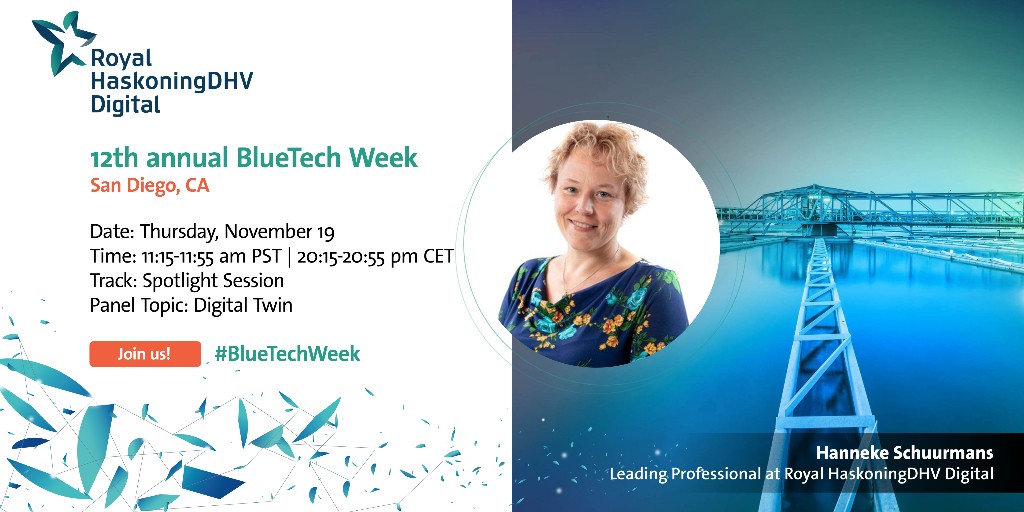 haskoning's tweet photo. Join us at #BlueTechWeek2020 on November 19. Hanneke Schuurmans will explain how the #digitaltwin technology can help companies in the water industry optimise asset performance and improve decision-making. Register at https://t.co/srAIJbeZqA @TMABlueTech https://t.co/oCYlQVNpE0