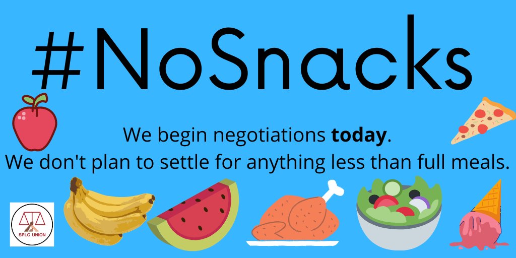 SPLCUnion's tweet photo. TODAY‼️ We begin negotiating on our contract. We envision an antiracist, equitable @splcenter that values the human and workers' rights of ALL its employees.

We're here to make real change so we won't settle for anything less than full meals. #NoSnacks #1u 

✊🏿✊🏾✊🏽✊🏼✊🏻 https://t.co/lxsV9TmeoW