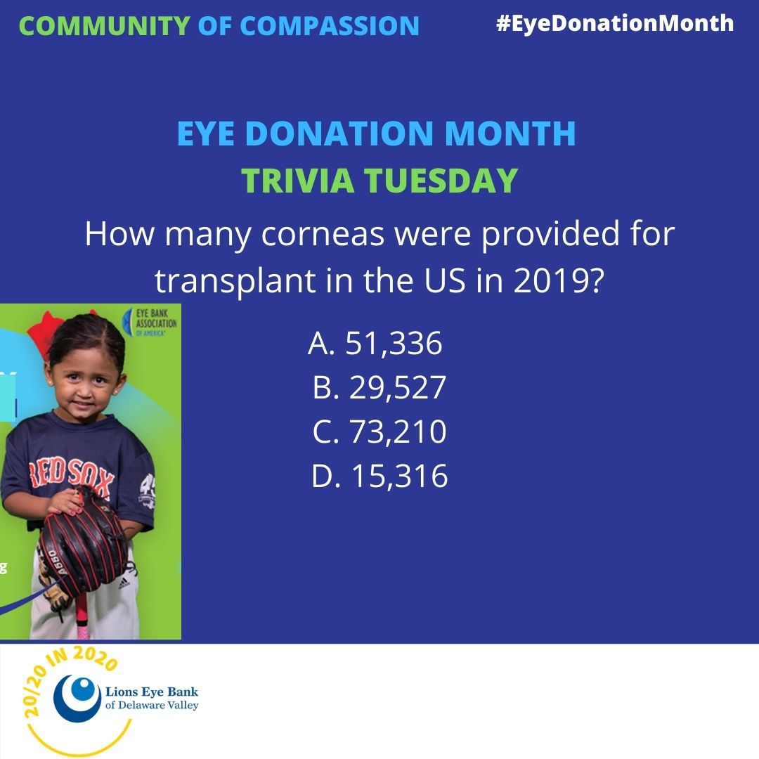 It's time for another LEBDV Eye Donation Month #TriviaTuesday Post. Guess your answer in the comments and you'll be entered to win a swag bag at the end of the moth!

#eyedonationmonth #nationaleyedonationmonth