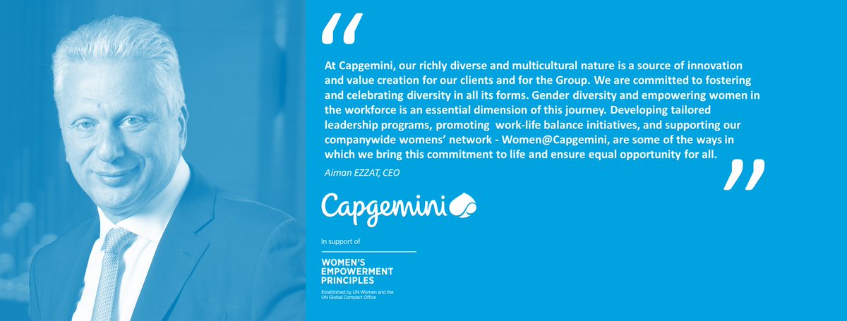 Capgemini's tweet photo. We're proud to share that #WeCommit to the Women's Empowerment Principles, developed by the UN @globalcompact and @UN_Women 
#4positivefutures #WEPs https://t.co/9xWxFZ8IXC