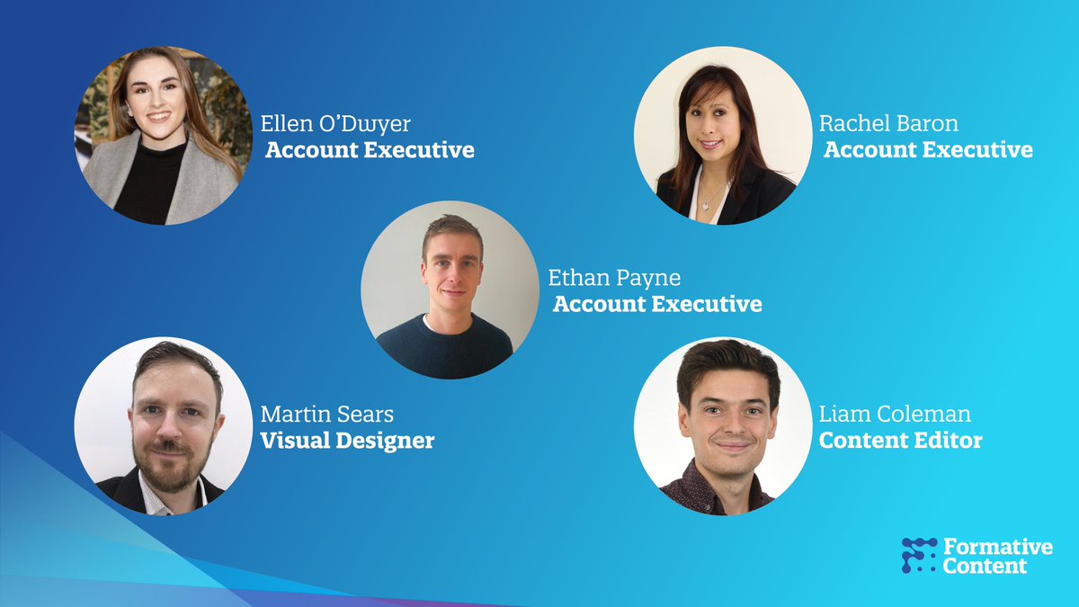 thisisformative's tweet photo. Say hello to Liam, Martin, Ethan, Ellen and Rachel π
We're lucky to have so much new talent joining our team right now. And while starting a new job is currently a little different, they've all hit the ground running.
Great to have you on board, guys!
#WeAreFormative https://t.co/x9XQtmHTIu