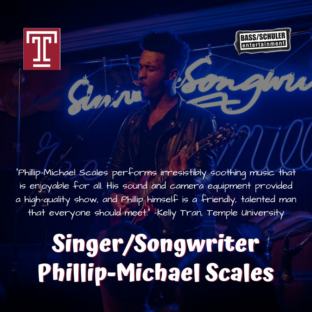 BassSchuler's tweet photo. Thanks so much to @TempleUniv for hosting @PhillipMScales! #BassSchulerEntertainment #BSEAgency #Singer #Songwriter #PhillipMichaelScales #ArtistReviews https://t.co/by2fTEvsMC