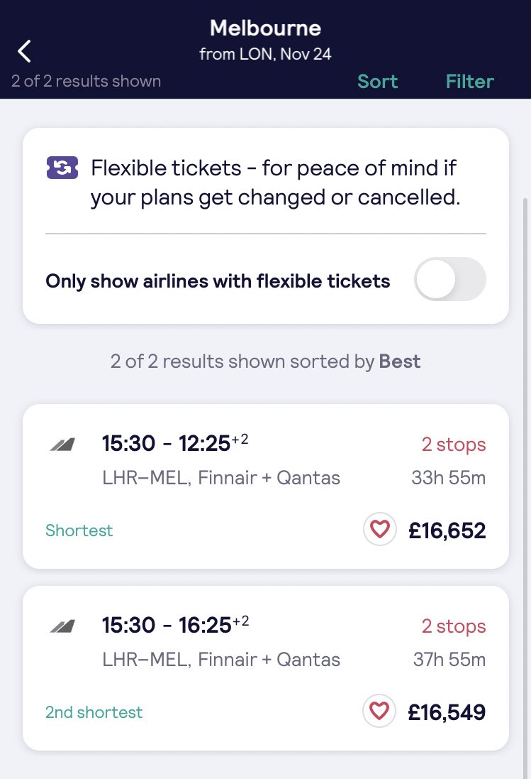 Hearing there are serious concerns from players about flight options to Australia. Prices quickly going up for the few that are not being cancelled. This just an example of the difficulty in finding a flight to Melbourne at short notice... £16k one-way from London next week! 