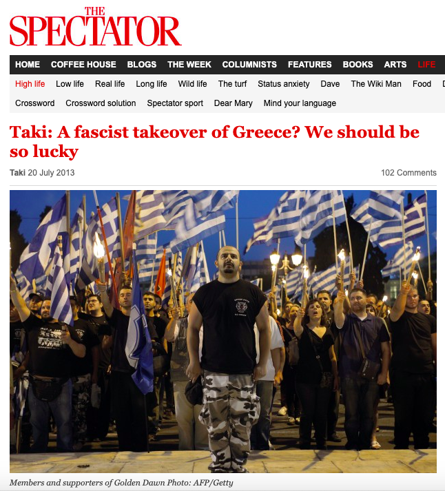 Adam Bienkov On Twitter Spectator Editor Fraser Nelson Was On The Bbc Earlier Denying That His Magazine Has Ever Defended Greek Neo Nazis Here S An Article He Published While Editor As It Originally