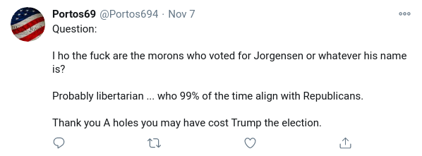 "Thank you A holes who may have cost Trump the election"5/8