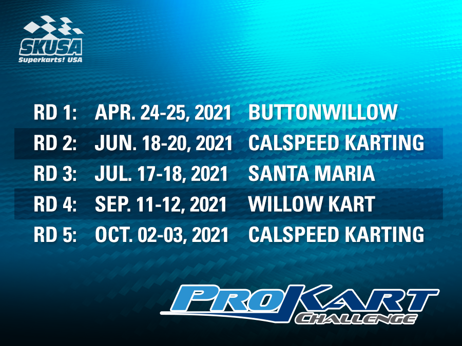 eKartingNews's tweet photo. .@SuperKartsUSA has confirmed the 2021 schedule for the ProKart Challenge program in California. The series will include five events with six rounds of racing.

#SKUSA #ProKartChallenge #CaliPKC #IAME #Evinco #karting https://t.co/Nt5q7Gvy0r