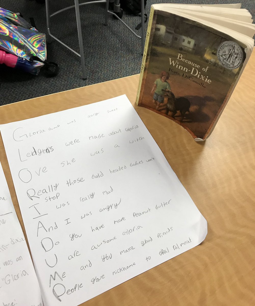 McGheeWolves's tweet photo. Characteristics Acrostic Poems based on the book Because of Winn-Dixie. Go 4th grade! #writingiswonderful #readingrules #makingconections #VCERocks #TogetherWeRise @ViolaCobbElem @ChannelviewISD https://t.co/Q9Bnsudd8L