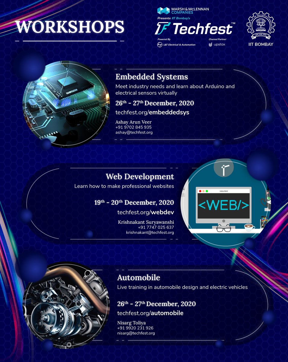 Techfest_IITB's tweet photo. #RegisterNOW for #𝗧𝗲𝗰𝗵𝗳𝗲𝘀𝘁 ❜𝘀 #𝗢𝗻𝗹𝗶𝗻𝗲𝗪𝗼𝗿𝗸𝘀𝗵𝗼𝗽𝘀 from the comfort of your home! 
#LearnToCreate
Embedded Systems - https://t.co/yeBYA4nWLU
Web Development - https://t.co/9dboFRhfxV
Automobile - https://t.co/XDftc3lPvF https://t.co/BneL11WO8v