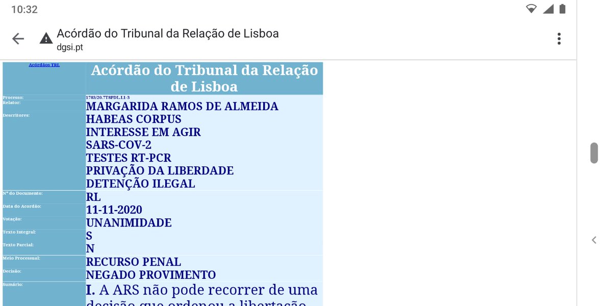patricksavalle's tweet photo. BAM!

Het Portugese hof van beroep heeft geoordeeld dat PCR-test *geen* klinische betekenis heeft en dat ziekverklaring alleen kan worden gedaan middels een klinische beoordeling door een bevoegd medicus.

@mkeulemans @MarionKoopmans @rivm @WybrenvanHaga

https://t.co/LWNZlBdTrN https://t.co/jMkKNQQMtZ