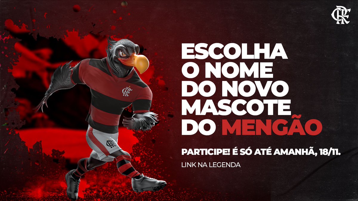 NacaoCRF's tweet photo. Agora é com a Nação!

Você pode escolher o nome do nosso novo mascote. Acesse o link abaixo e mande suas sugestões até amanhã, 18/11!

➡️ https://t.co/Tbdrb68h09 https://t.co/Q2IzHteEo9