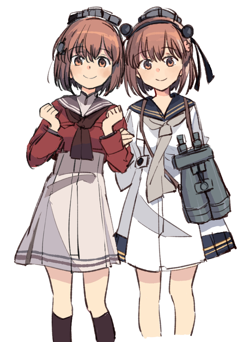 yukikaze (kancolle) multiple girls dual persona 2girls dress brown hair sailor collar grey sailor collar  illustration images