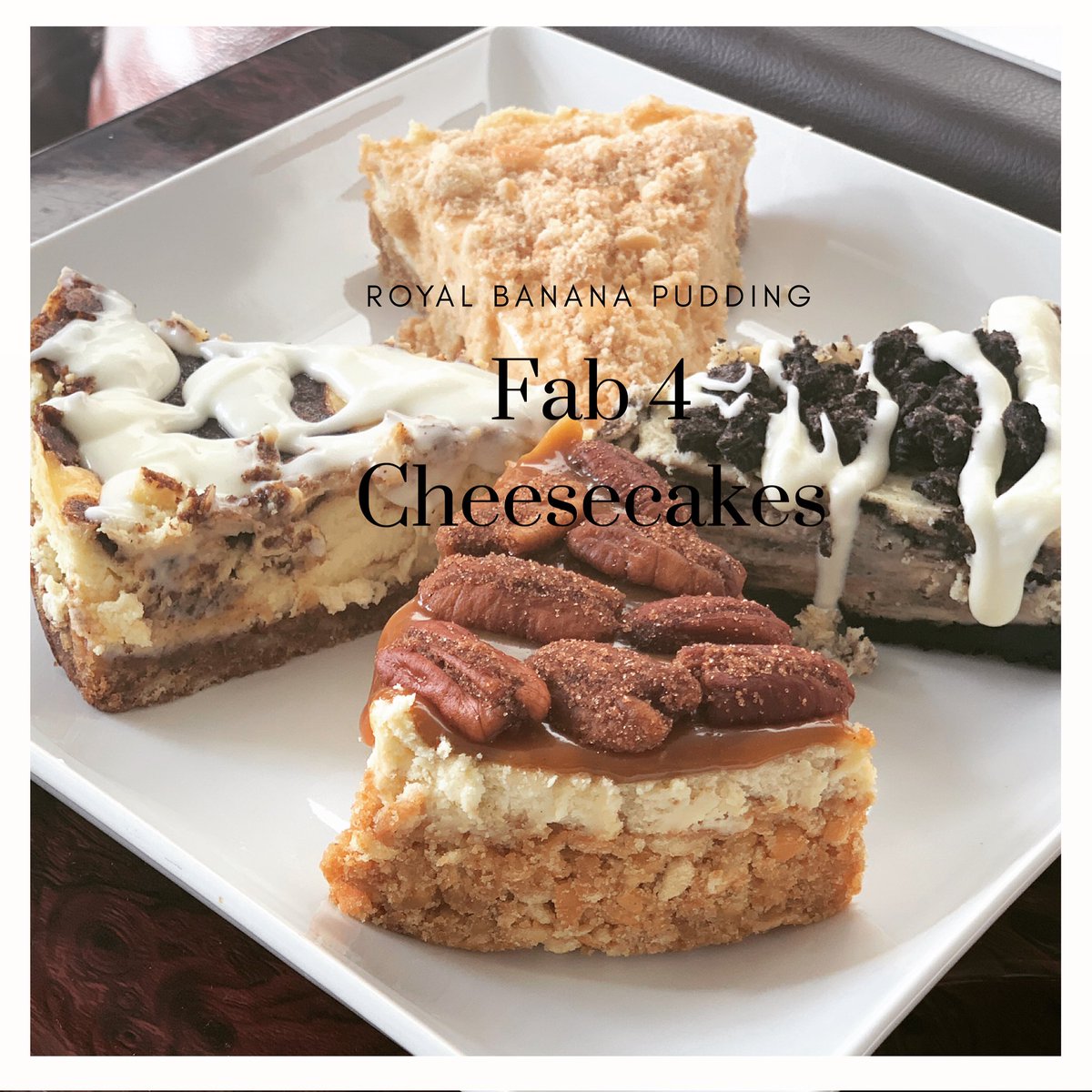 pudding_royal's tweet photo. This week we are doing our Fab 4 Cheesecakes which includes:

•Caramel Butter Pecan Cheesecake
•Cinnamon Roll Cheesecake
•Oreo Cheesecake 
•Banana Pudding Cheesecake https://t.co/0qIAhqGKrz