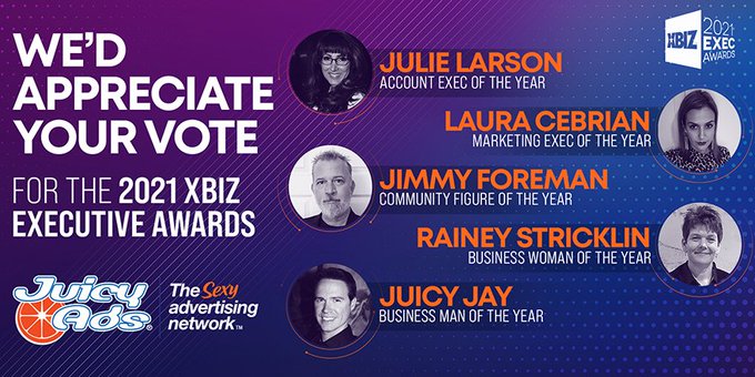 We are so proud of these nominations!  Voting for the 2021 XBIZ Exec Awards can be done on https://t<a href="/tag/keepitjuicy"class="tags"><span>#keepitjuicy</span></a><a href="/tag/execawards"class="tags"><span>#execawards</span></a>