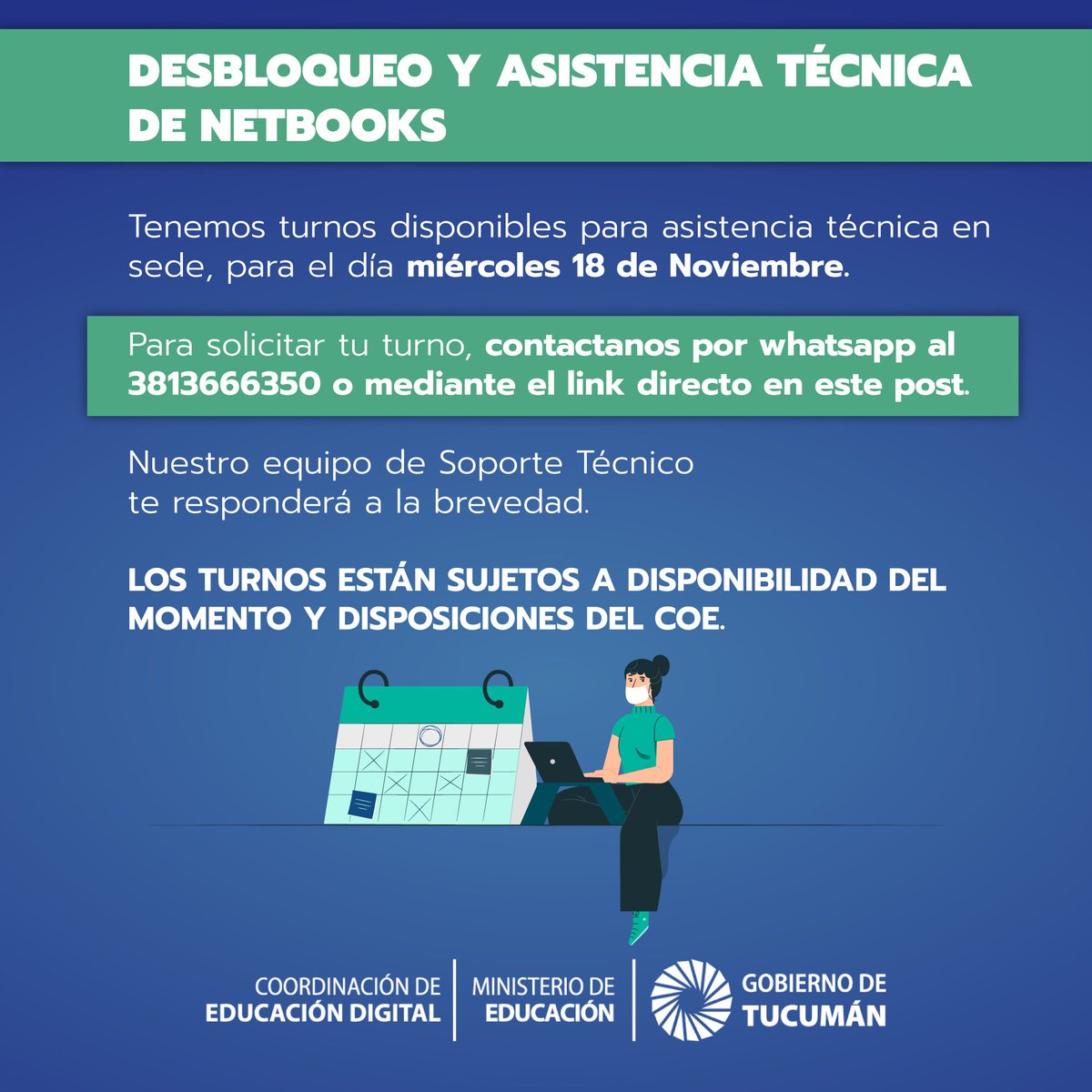 edudigtuc's tweet photo. ✔️Turnos disponibles para el miércoles 18 de noviembre 💻 pedí turno ingresando al siguiente link 👉🏻 https://t.co/YqhuZaGUhK
#SoporteTécnicoTucumán #SoporteNotebook #EducaciónTucumán #EducaciónDigitalTucumán https://t.co/7tE42EhxUF