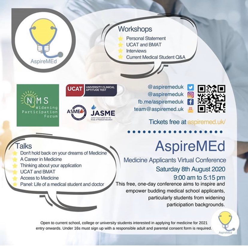 NMS_WP_Forum's tweet photo. Tonight, hear the amazing story of @AspireMEdUK , & how a small team delivered an online national conference to over 1000 aspiring medical students!
@WentinChen @junyu0chen @ukmedschools @UCATofficial @jasme_uk
#WAMSWeek20 https://t.co/UiSYdA7IGN