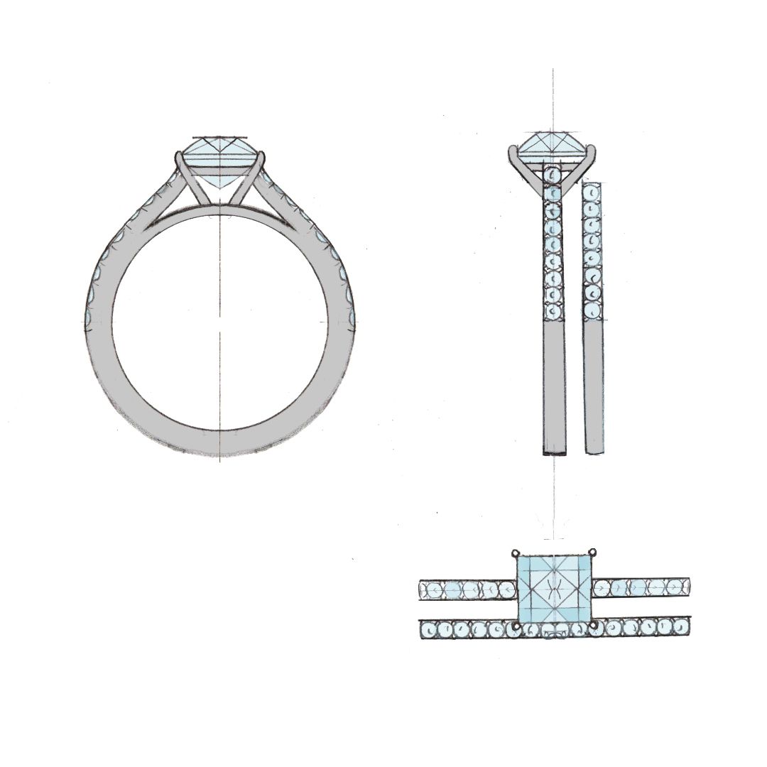 Sometimes, you really can't do better than a timeless showcase of a her favorite center stone. They'd looked at rings together, and she loved the princess cut diamond rings they saw, so we helped him create this elegant pavé solitaire, with a delicate matching wedding band. ✨