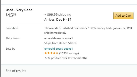 sokolo8a's tweet image. $45.33 for a book and $99.99 for shipping, really? Maybe they were counting on the magic of left-digit pricing and 99-endings? What do you think @ManojThomas21?  #relativethinking #behavioralpricing #pricinganomalies
