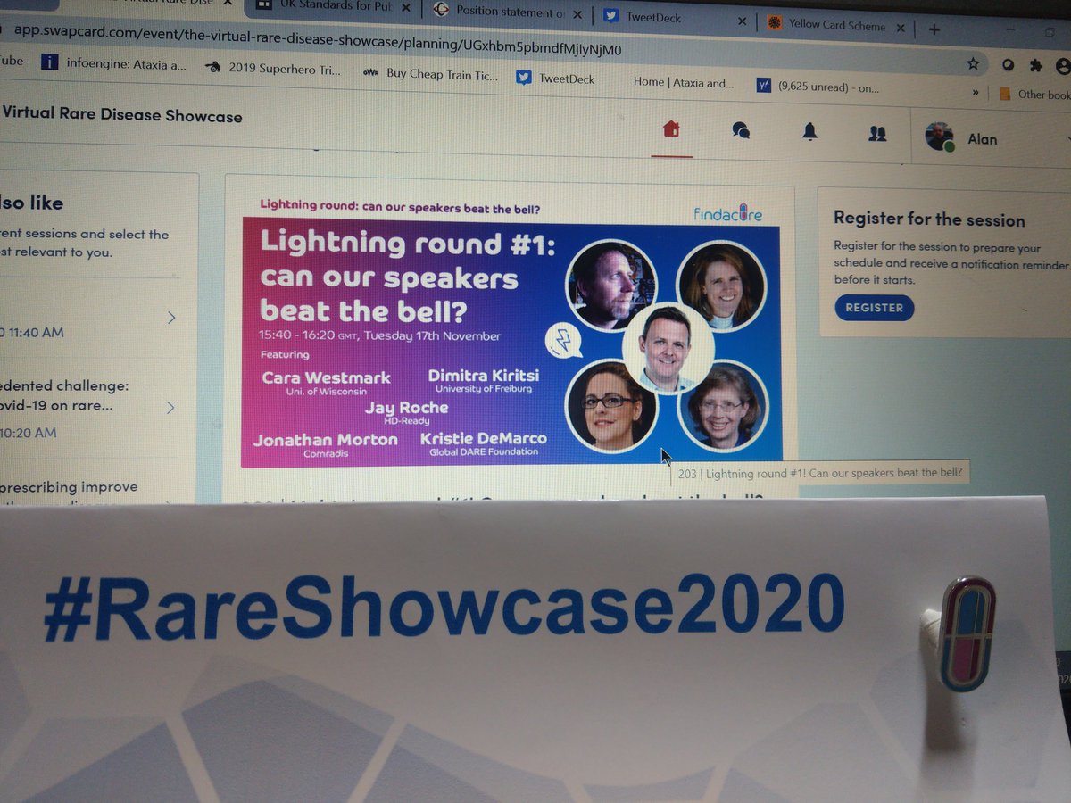 Ataxia_aware's tweet photo. Lightening speakers, will you beat the 5 minute π @findacure_fdn #RareShowcase2020
cc jon @comradis_biz
Jay @ #hd_ready
Kristie @ #DARE https://t.co/T1OkHfBV4t