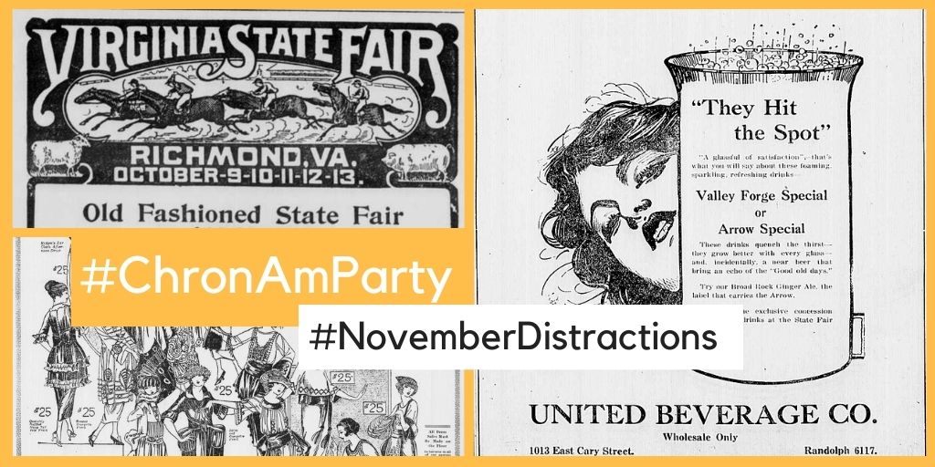 LibraryofVA's tweet photo. We hope today's #ChronAmParty, #NovemberDistractions, provided a welcome distraction! Visit https://t.co/n2A4vYZP6E to find your own #NovemberDistractions and look for a new  #ChronAmParty every 3rd Tuesday of the month. https://t.co/P30PwX6KHj