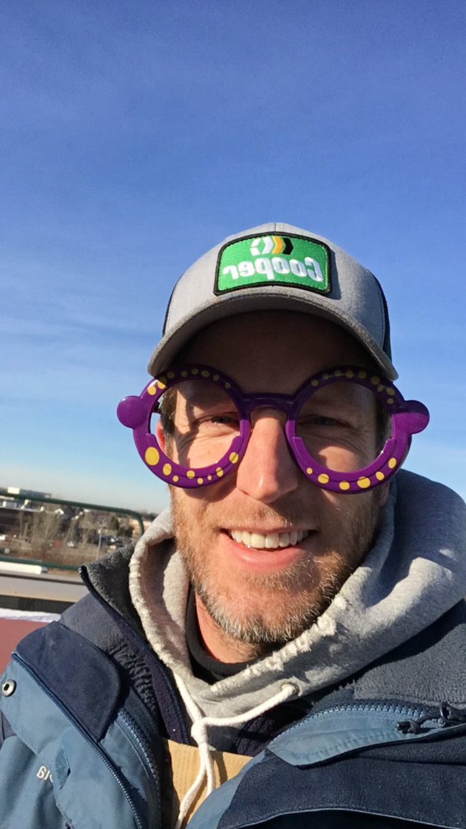 MrJohnstonEd's tweet photo. It’s also unique hat and glasses day. Working from the roof doesn’t seem so bad now, but ask me in 30 min. @MESPAprincipals https://t.co/hHsvdRsAXd