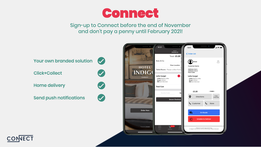 Stay connected with your customers throughout lockdown.

Your own branded web &amp; app solution ✅
Click+Collect functionality ✅
Home delivery functionality ✅

Sign up before the end of November and don’t pay a penny until February 2021!

thisisconnect.co.uk/sign-up/