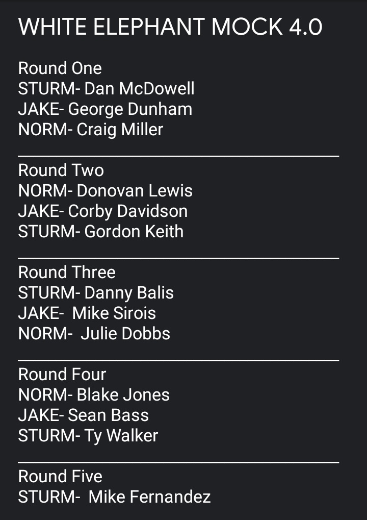  #WhiteElephantDraft(please don't snitch tag any Ticket folks. it's just for fun)