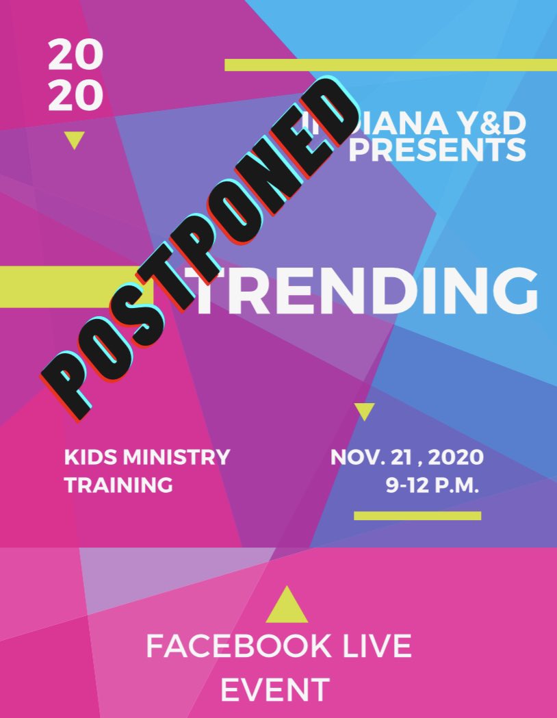 IndianaYandD's tweet photo. Due to the increase of COVID cases in Indiana, we have postponed the kids ministry Trending. We will try and reschedule after the holidays. https://t.co/z3s0HfcHlY