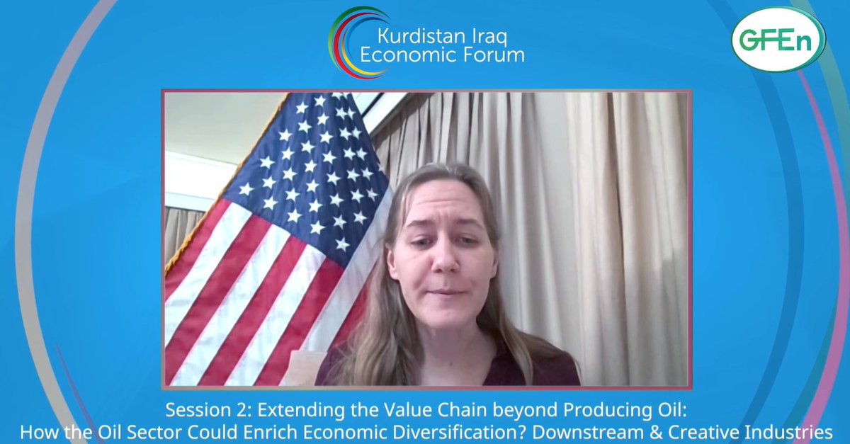 CWCIraq's tweet photo. Kathryn Kiser @USConGenErbil at #KurdistanForum 

"Companies from a wide variety of sectors - agriculture, food, service, delivery, transportation, even medical services - see opportunities to expand here in innovative ways." https://t.co/WTXDSa6jWa